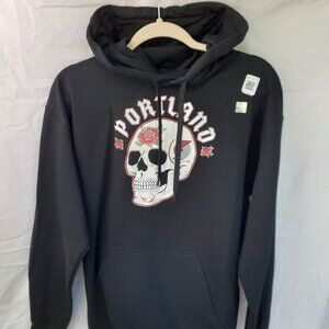 New Medium Portland Trail Blazers Floral Skull Black Pullover Hoodie